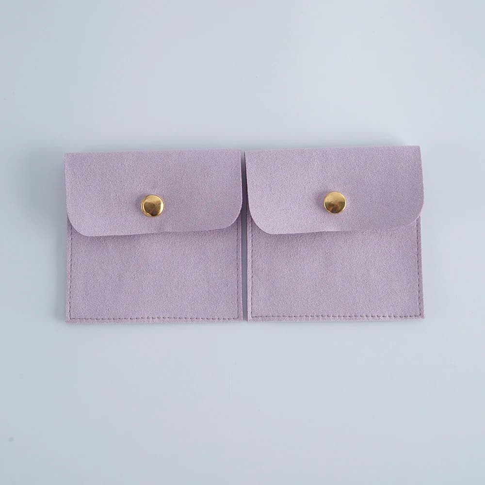 5pcs Purple Jewelry Gold Snap Button Bags Chic Small Wedding Favor Bag Microfiber Pouch for Jewelry Ring Brooch Necklace Earring
