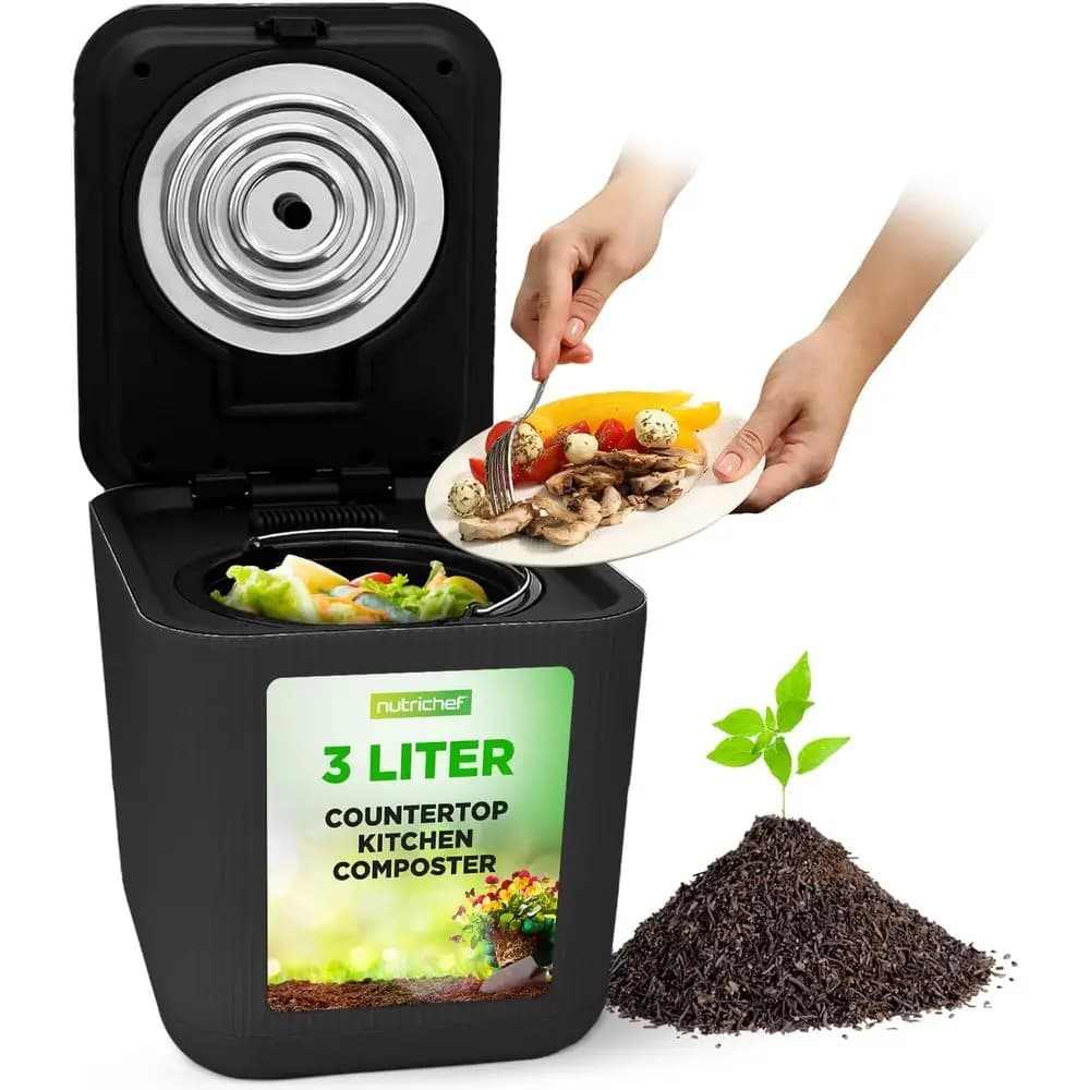 Composter da Cucina per Rifiuti Alimentari da 3 Quarti | Contenitore per Compost da Bancone | Funzionamento a 1 pulsante, facile da pulire, silenzioso e senza odori | Grigio