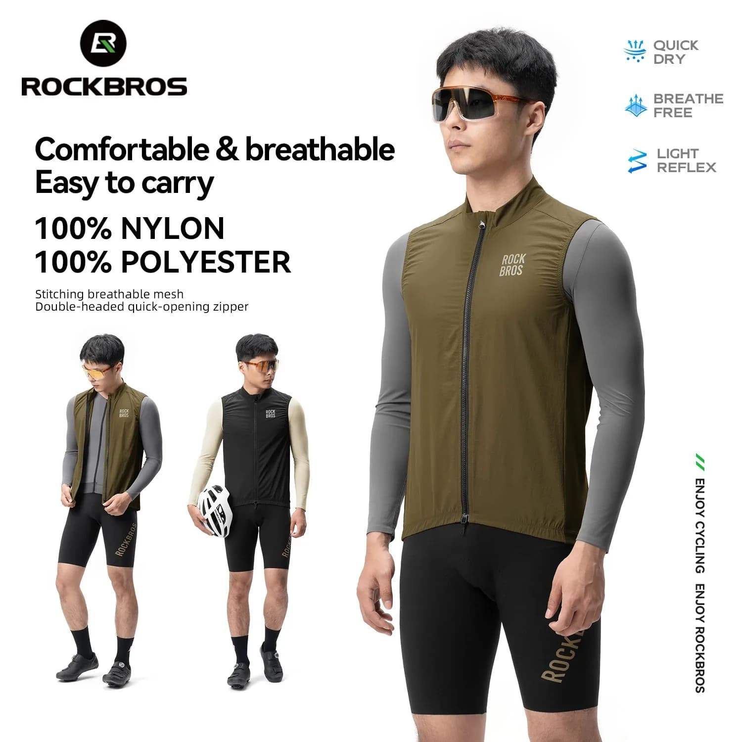 ROCKBROS Gilet da ciclismo Gilet da bicicletta traspirante antivento Protezione solare Gilet senza maniche da bici da Mtb leggero Ciclismo Uomo Donna