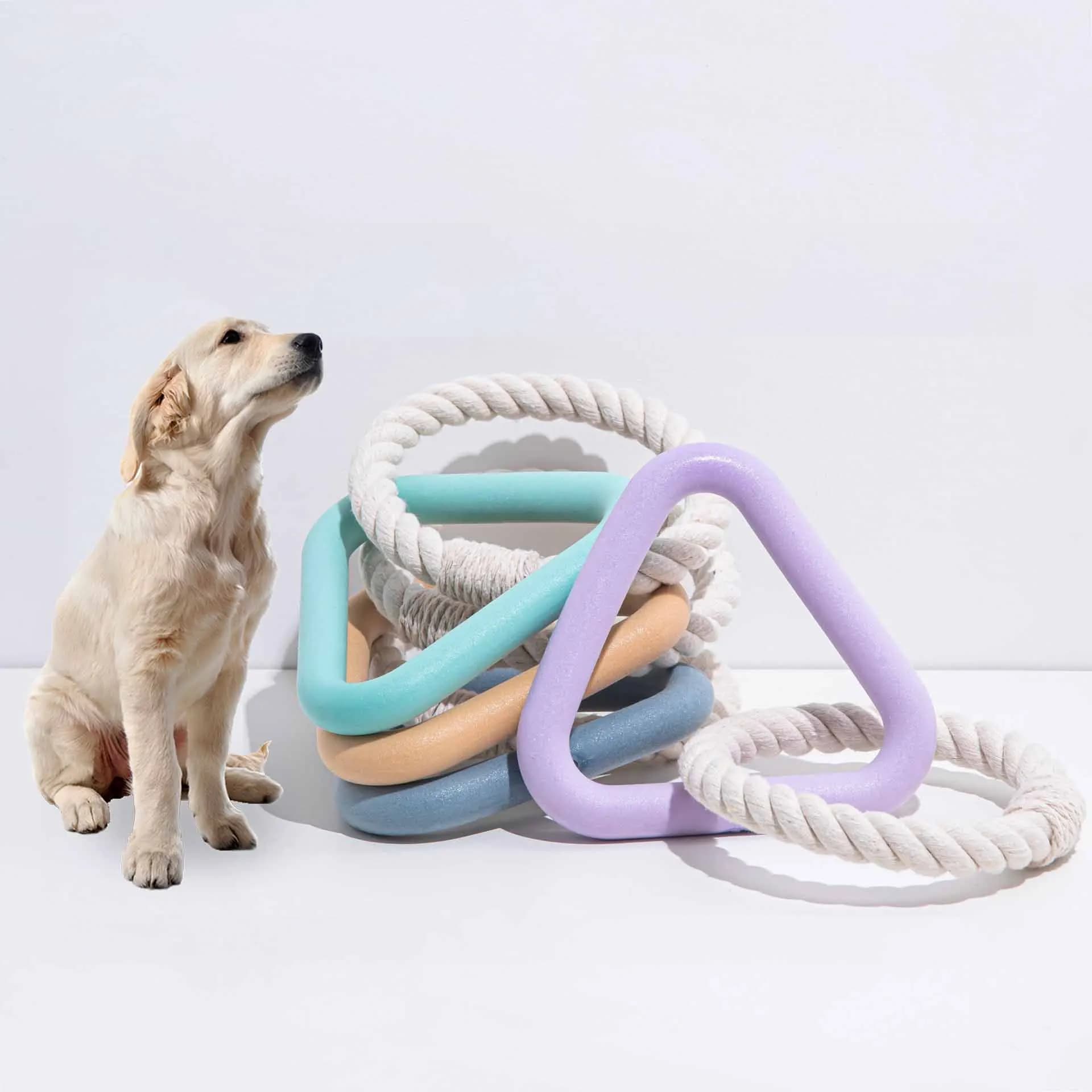 Toys for Pet Rubber TPR Triangle Shooting Ring toy rope cotton toy for dogs resistant to chewing Interactive toys for war trailer for pets