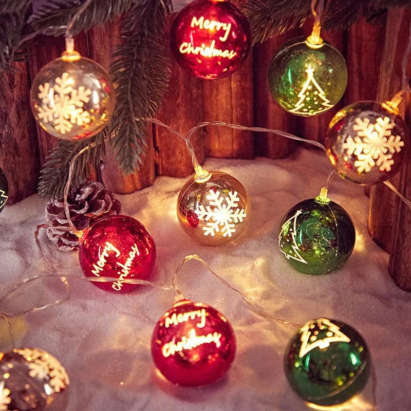 Palla di natale luci a LED stella rotonda albero di natale lampada a corda appesa decorazioni di buon natale capodanno 2025 luci a LED per feste