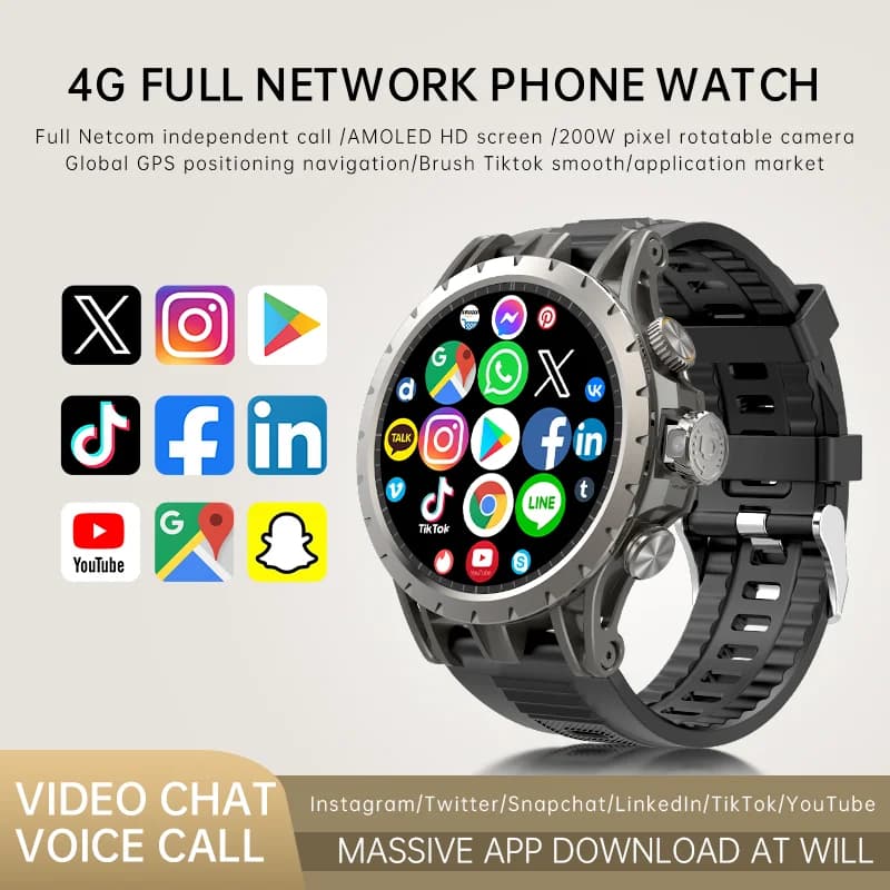 4G Full Netcom Android 9.0 4G Smart Watch 1.43 ''Amoled Screen Display 8GB + 128GB GPS WIFI videochiamata 5MP fotocamera Q85 Smartwatch