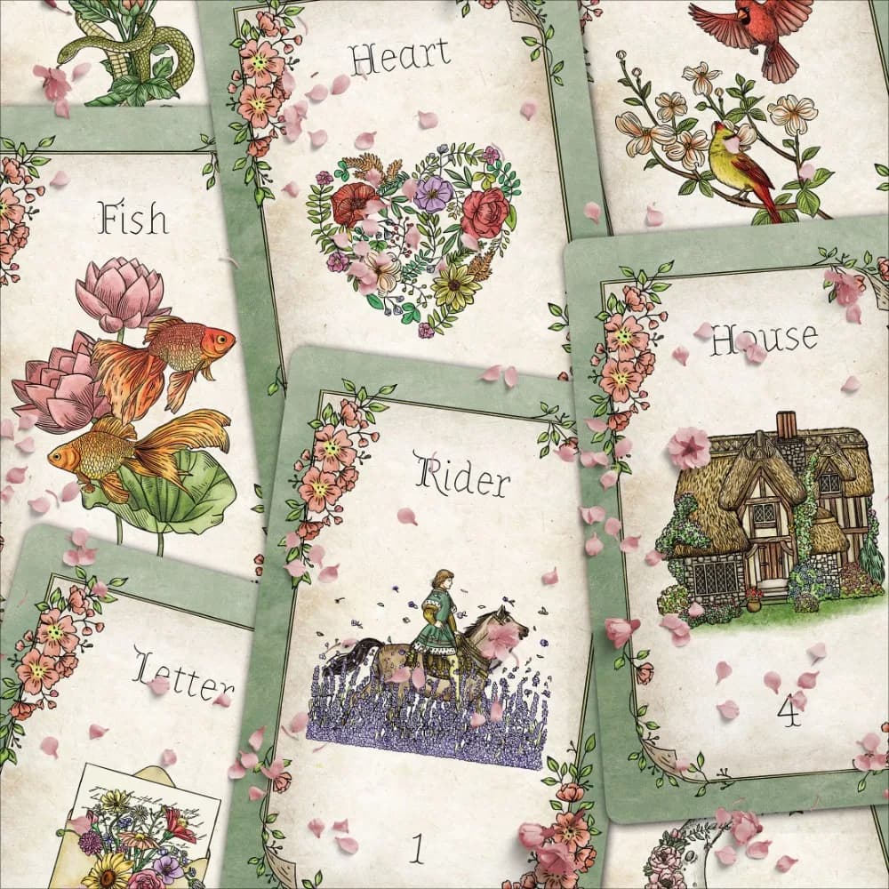 Tarocchi Lenormand Floraneum 9*6cm, 36 Carte Lenormand Illustrate con Decorazioni Floreali