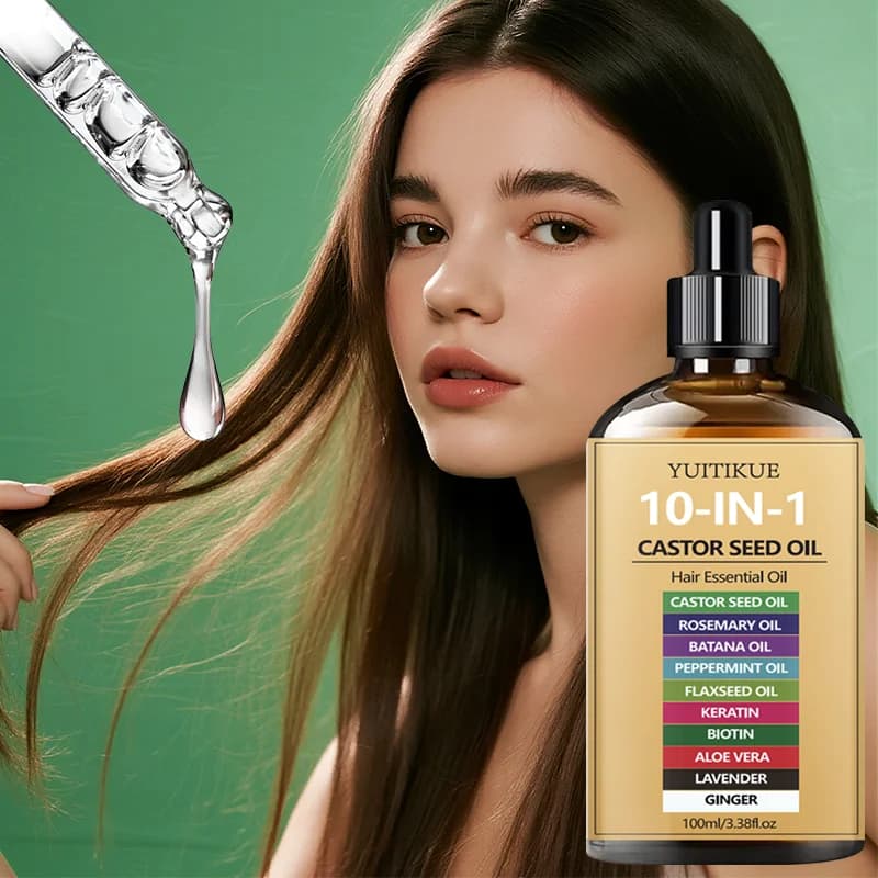 YUITIKUE Olio per Capelli 10-IN-1 a Base di Semi di Ricino | Miscela con Rosmarino, Olio di Batana, Biotina e Cheratina | Per la cura dei capelli con nutrimento multiplo