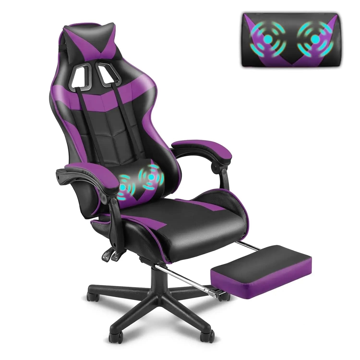 Sedia da Gaming Ergonomica Viola con Poggiapiedi, Poggiatesta Regolabile, Supporto Lombare, per Ufficio e Casa, per Adulti e Adolescenti, Personalizzabile