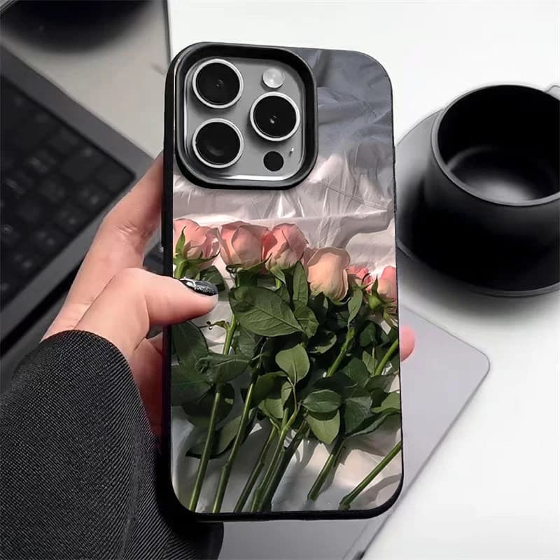 Pink Rose Flowers Phone Case For iPhone 17 Air 16 15 14 Pro Max 13 12 Pro 11 16e Shockproof Silicone Leather Texture TPU Cover