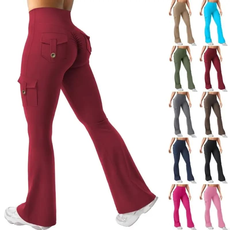 Women's Cargo Pants High Waist Fashion Flared Elastic for Training Wide Leg Yoga Pants with Pockets F3MD