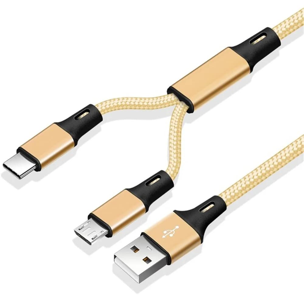 Cavo di ricarica rapida 2 in 1 resistente in nylon intrecciato Micro USB e Type-C, cavo sdoppiatore a Y per telefono
