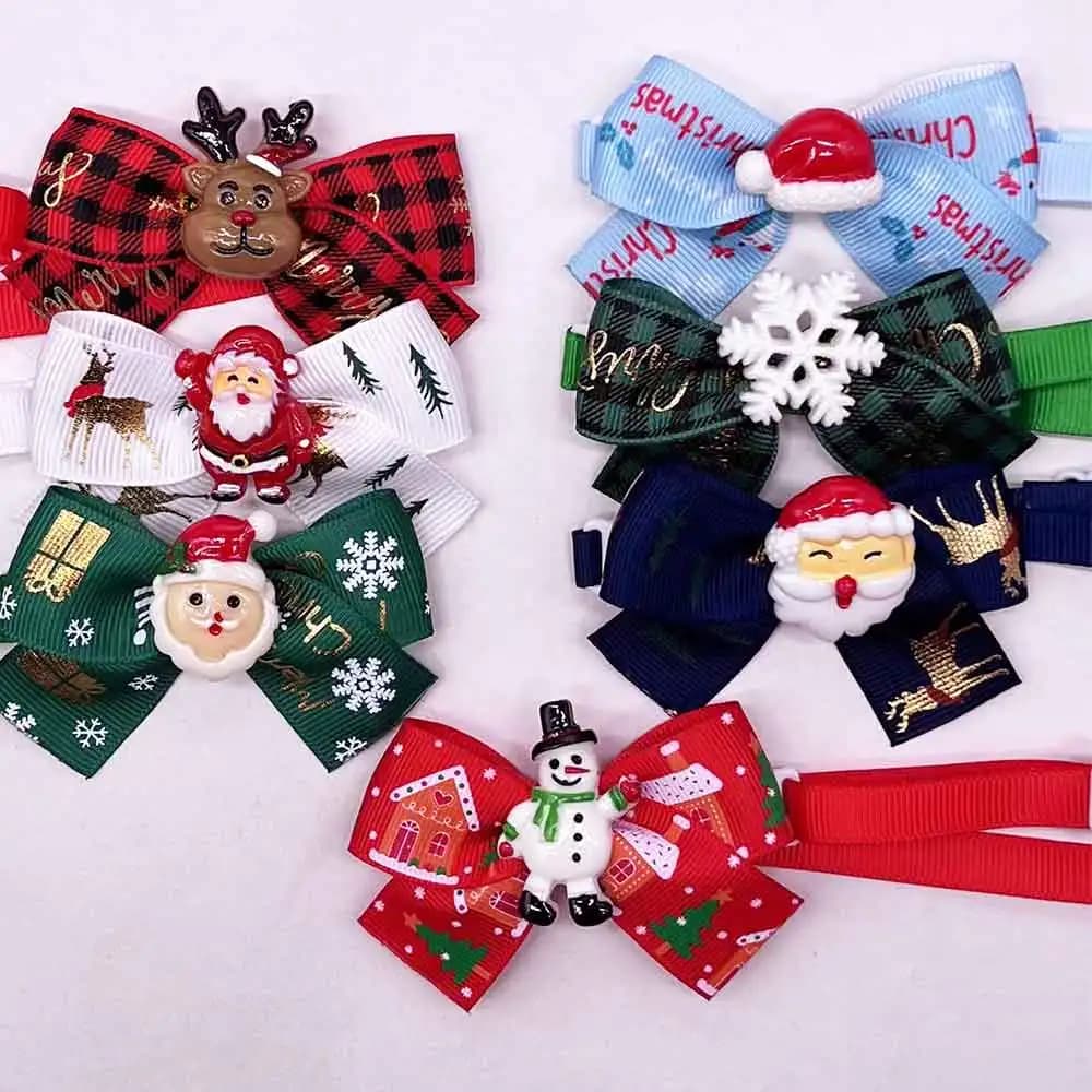 10PCS Pet Dog Handmake Bowtie Christmas Style Bow Tie for Small&medium Dogs Bowties Collar for Dog Pets Dog Grooming Accessories
