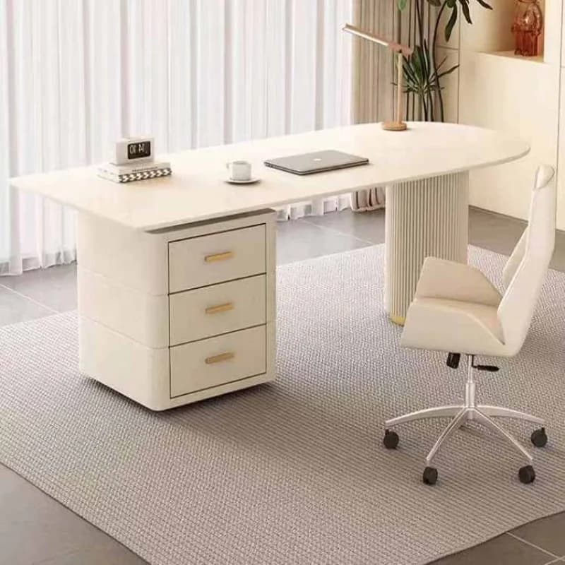 Scrivania Moderna per Ufficio, Gaming e Computer, con Funzione Standing, Cassetti e Display, Lussuosa Scrivania Direzionale, Arredamento Trendy