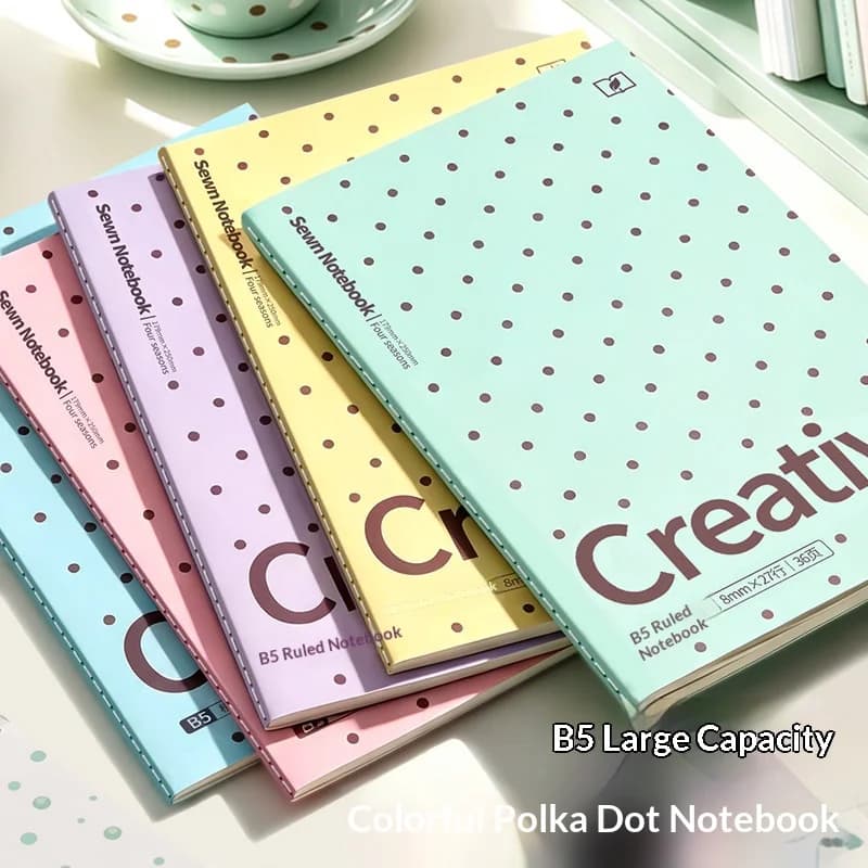 Colorful Polka Dot Lay‑Flat Notebook Thick Aesthetic Journal Notepad for School Office Travel Diary Note Writing Gift