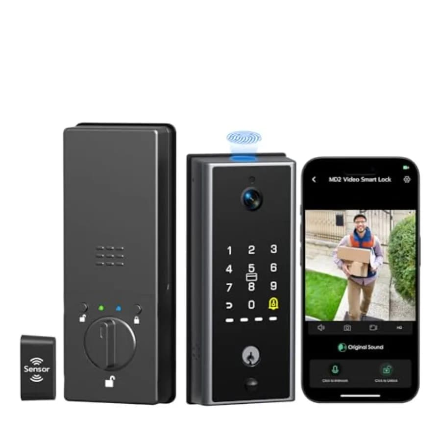 Serratura Intelligente MD2 con Telecamera, Impronta Digitale, Accesso Senza Chiave per Porta d'Ingresso, WiFi Integrato, Batteria da 10000mAh