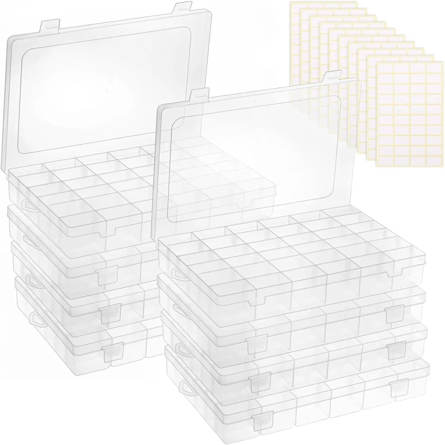 8 Pack 36 Grids Clear Plastic Storage Boxes with Adjustable Dividers, Beads Storage Containers, Jewelry& DIY Crafts Organization