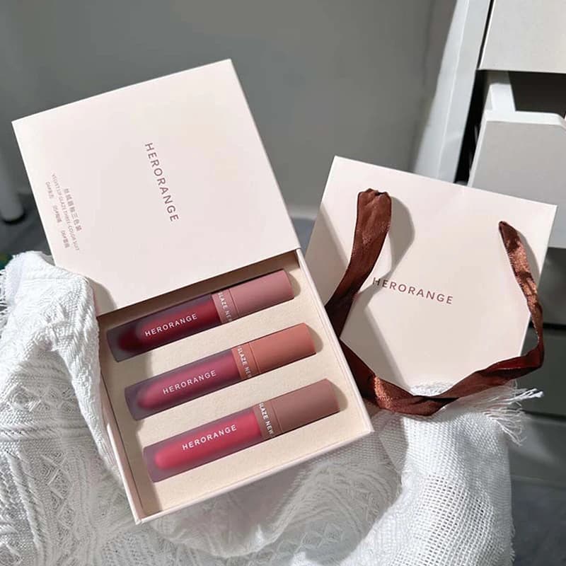 Set di 3 Rossetti HERORANGE, Prodotti di Bellezza, Lucidalabbra Vellutato a Lunga Durata, Rossetto Opaco con Alta Pigmentazione