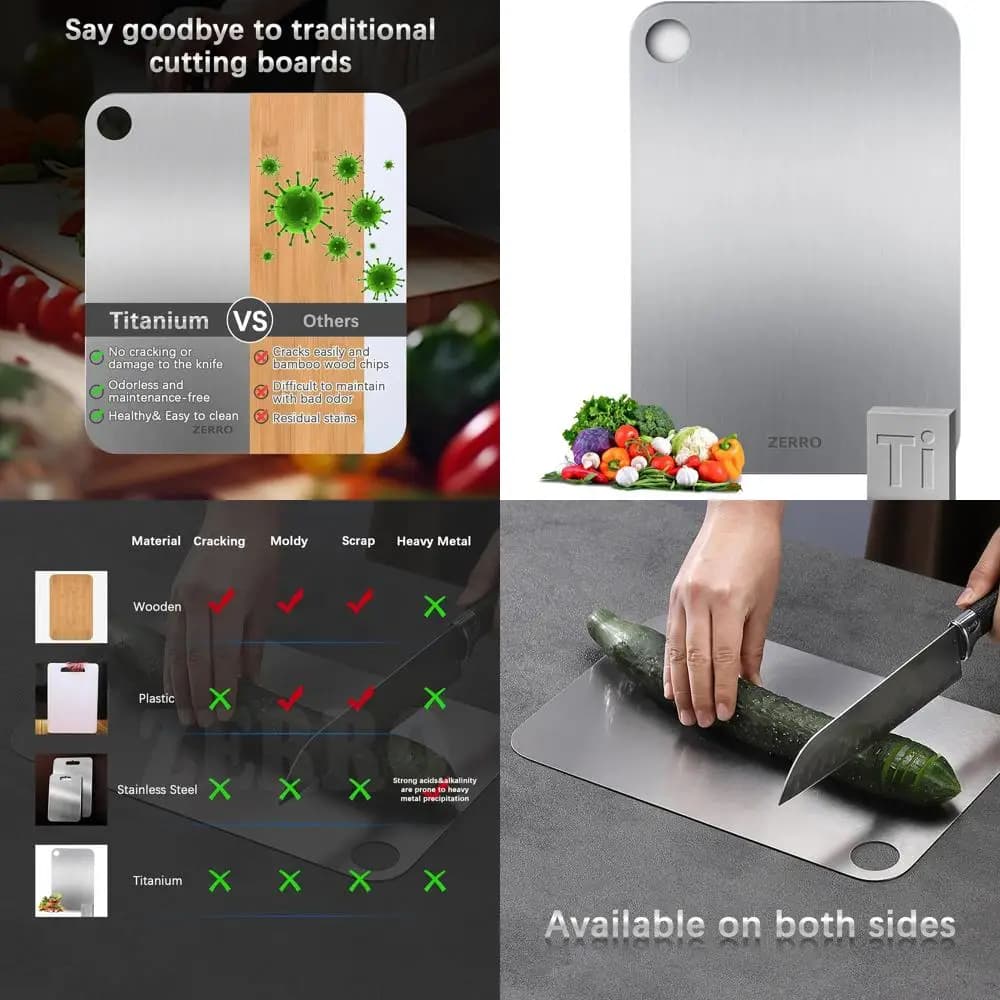 Pure titanium two-sided cutter, 14,17 x 9,84, hygienic and durable for kitchen use
