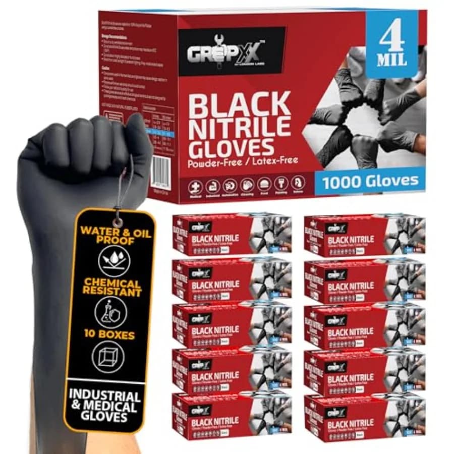 Guanti in Nitrile Neri Monouso Senza Lattice Senza Polvere 4 Mil Guanti in Gomma per Pulizie Cucina Meccanica XS XXL