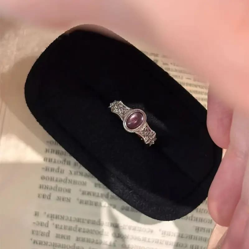 Light luxury retro high-grade inlaid purple diamond egg surface versatile ring, personalized design simple niche exquisite stacked ring