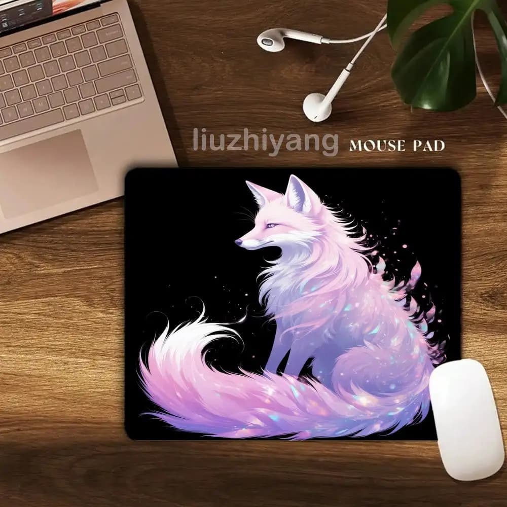 Tappetino per mouse White Fox 40x45, grande tappetino quadrato per scrivania da gioco, per ufficio, in gomma, antiscivolo, tappetino per mouse, piccolo tappetino decorativo per scrivania