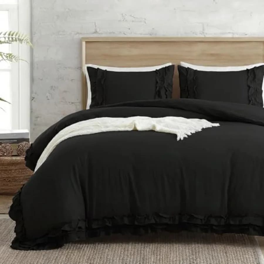 Set Copripiumino Plissettato con Volant, Stile Shabby Chic, Decorazione Camera da Letto in Stile Country Francese, Super Morbido e Accogliente, Copripiumino Boho