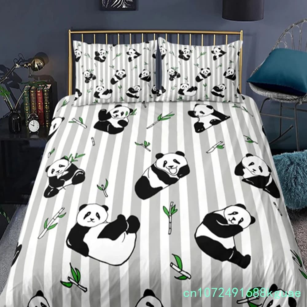 Cartoon Panda Bedding Set Cute Printed Animal Pattern Duvet Cover And Pillowcase Comforter Bedclothes 2/3pcs Kids Child Gift