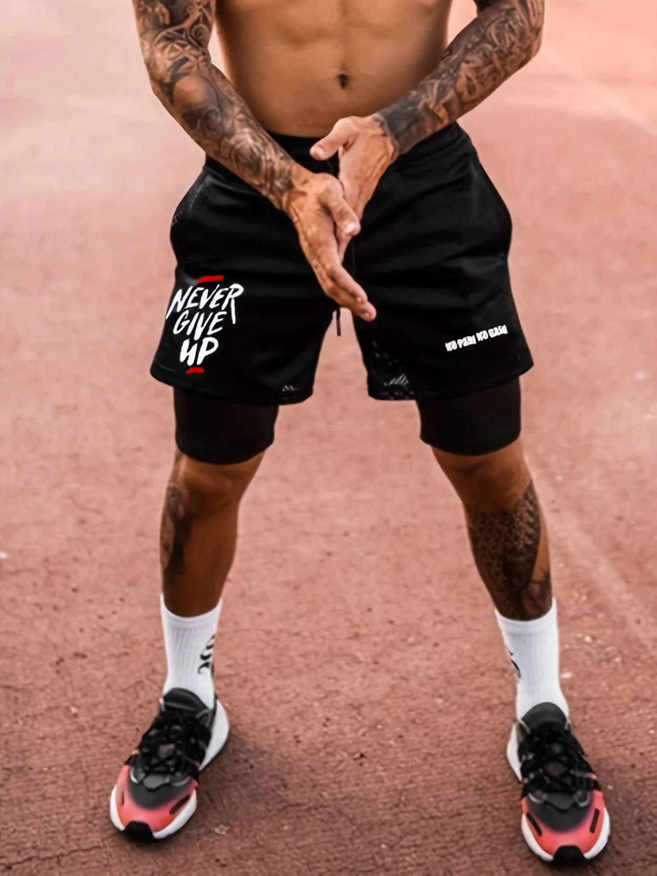 2 in 1 men's fitness racing shorts, elastic and breathable cycling shorts
