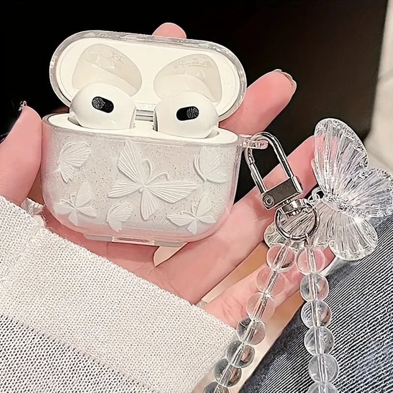 Custodia protettiva per auricolari con ciondolo a forma di farfalla in cristallo per Airpods Pro3/Pro2/Pro per Airpods 4/3/2/1 Cover per cuffie