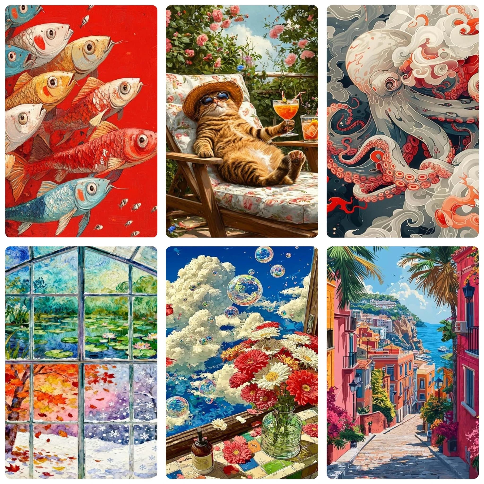 DIY Retro Style Octopus Diamond Painting, Ornate Cloud Pattern Sea Creature Illustration Hobby Art Decor