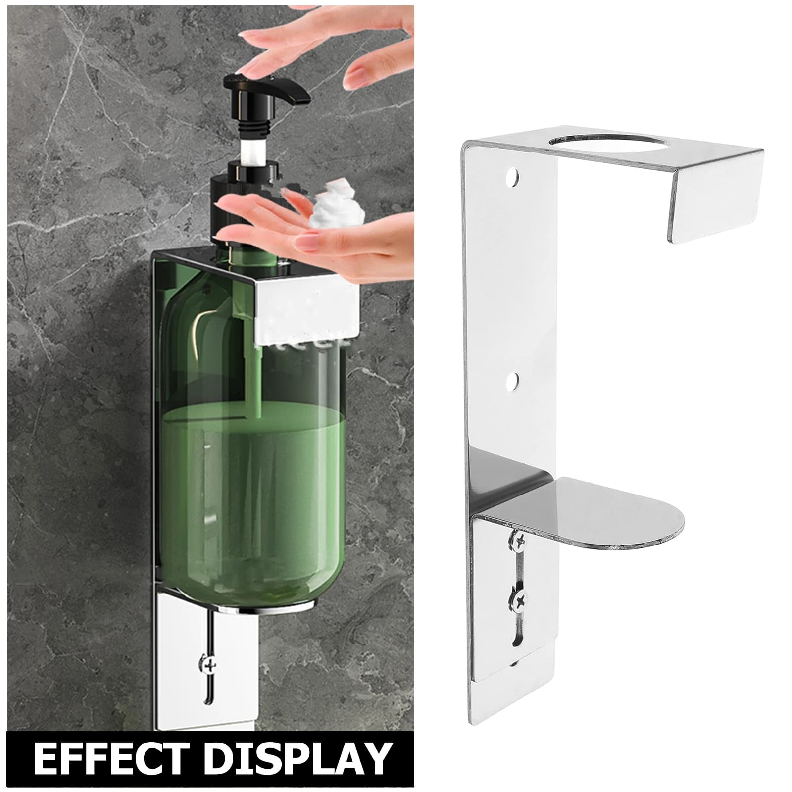 Bellissimo supporto per dispenser di sapone, shampoo, bottiglia sospesa, staffa da parete, supporto per pompa per liquidi in acciaio inossidabile, shampoo a mano, senza punzonatura per liquidi