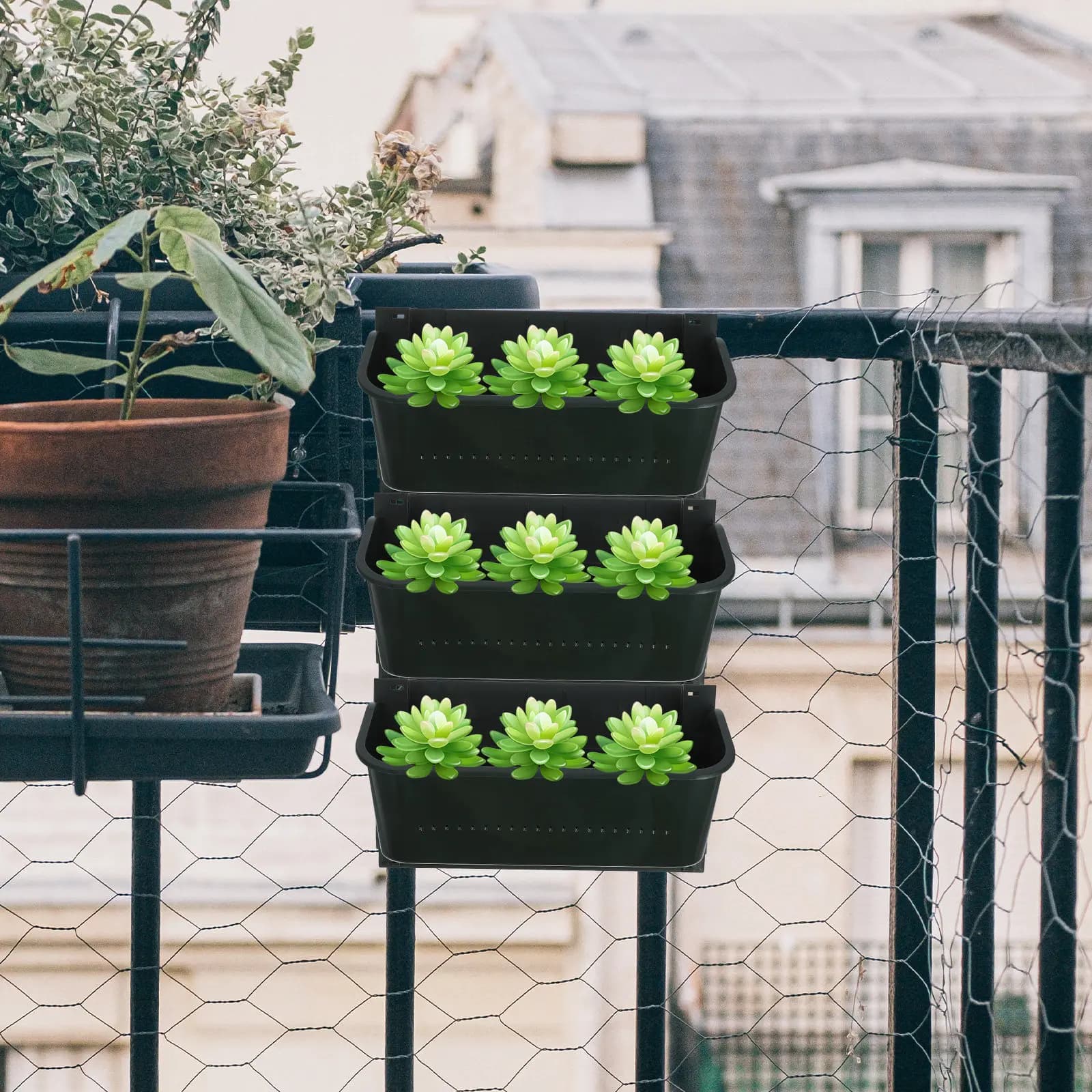 Fioriera Verticale da Parete, Vaso per Fiori Sospeso Multifunzionale in Plastica, Contenitore per Piante da Giardino Esterno Salvaspazio