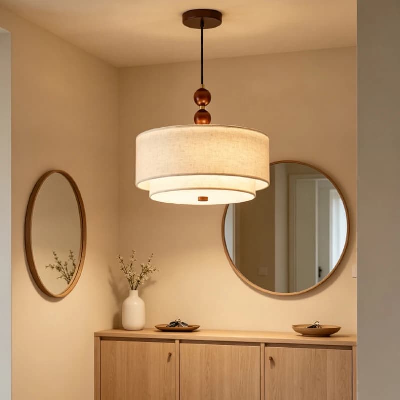 Japanese-style Fabric Chandelier Cord Adjustable Living Room Bedroom Kitchen Dining Room Pendant Lamp E27 Bulb