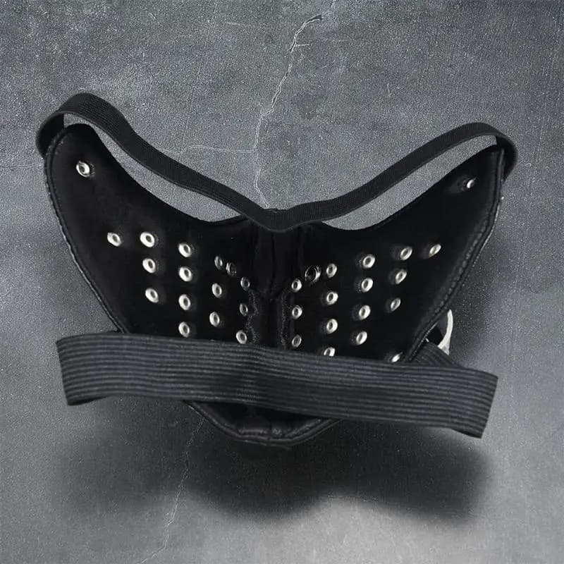 Men Women Punk Full-Studded PU Leather Masks Biker Rock Street Half Face Cover for Stage Performance Halloween Party Cosplay
