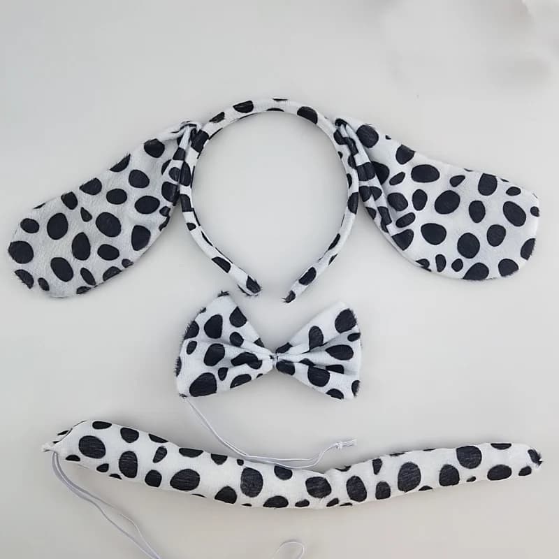 Per bambini adulti peluche cartone animato ragazzo animale dalmata cane fascia orecchio fiocco coda regalo festa di compleanno costume cosplay Halloween Natale