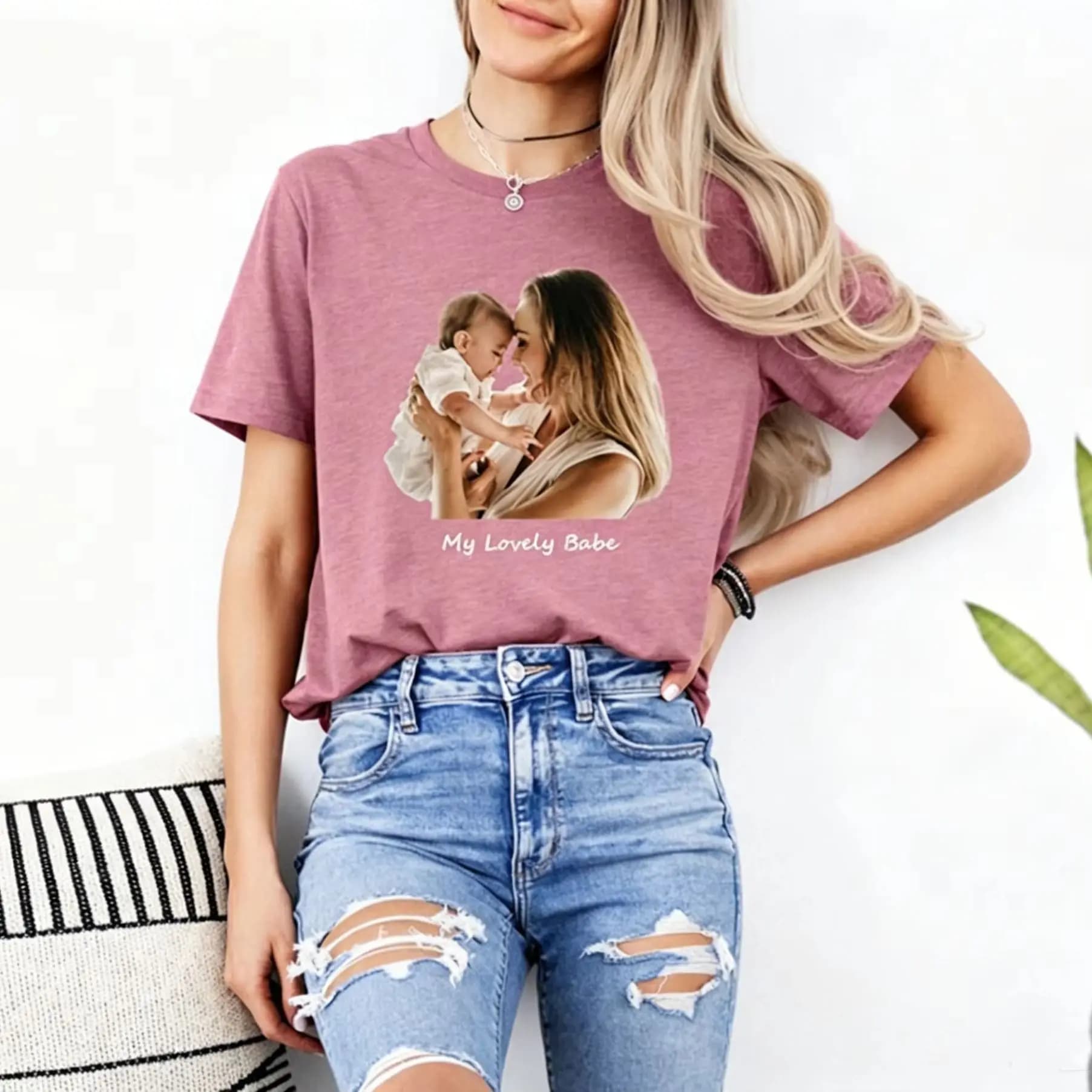 Fashion T Shirt Custom Photo Image Text Personalized Print Design DIY Casual Top For Daily Anniversary Holiday Gift