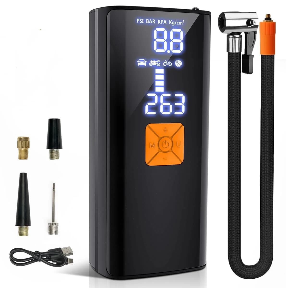 Pompa gonfiabile portatile da 100 l/min, gonfiatore per pneumatici da 8000 mAh, compressore d'aria digitale da 12 V, pompa per pneumatici auto, iniettore d'aria per biciclette