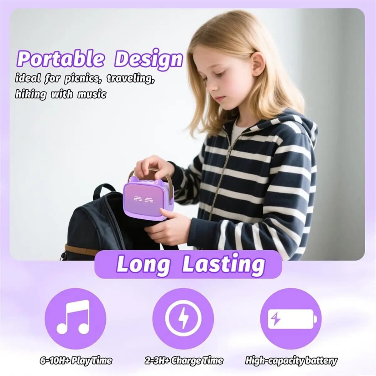 Mini macchina per karaoke wireless con altoparlante Bluetooth portatile puntuale con 2 microfoni K Song Family Sing Machine Viola