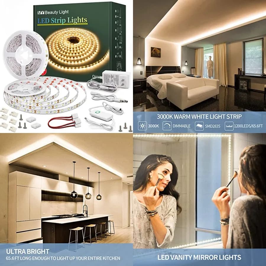 Strisce LED Dimmerabili, Kit di Luci Flessibili a Corda con Alimentatore 24V ETL, Clip Adesive, Interruttore Dimmer e