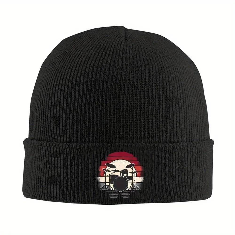 2026 1pc Drums Drummer Band Drumset Retro Vintage Drum Hat Autumn Winter Beanie Street Cap Men Women Acrylic Knitted Hat