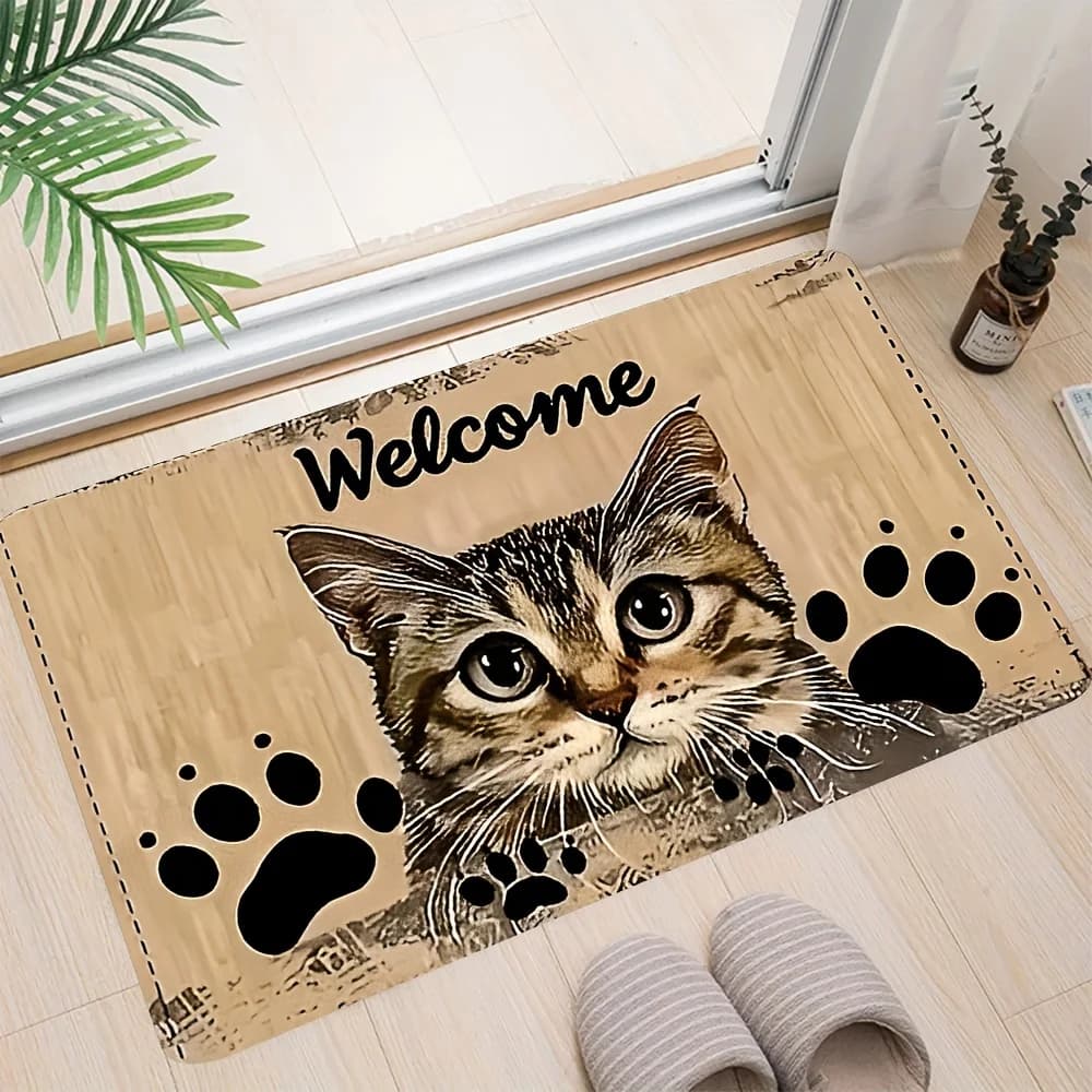VIKAMA Cartoon Cute Cat Tappeto Morbido Zerbino Benvenuto Zerbino Soggiorno Tappeto Cucina Tappeto Per Camera Da Letto Tappeto Esterno Casa Dicembre