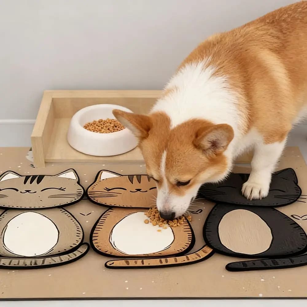 Tappetino Assorbente Rapido per Gatti con Disegno Cartoonesco, in Terra Diatomacea Antiscivolo, Asciugatura Veloce, Tappetino per Ciotole e Zerbino per Cani e Gatti
