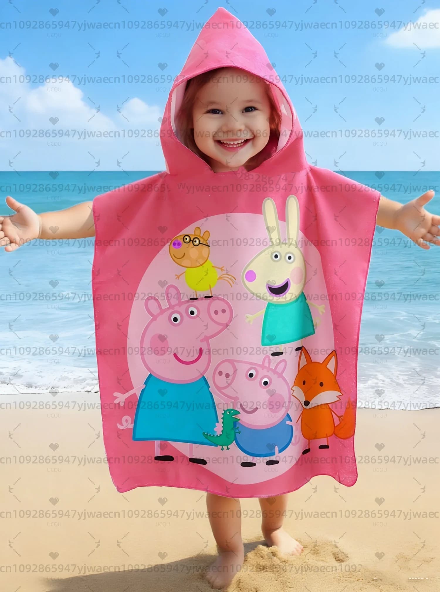 Accappatoio con Cappuccio Ultra Morbido per Bambine 2-6 Anni Peppa Pig Peppa George, Asciugamano da Spiaggia Indossabile, Vestito Asciugamano da Bagno/Piscina per Bambini, Simpatico e Carino