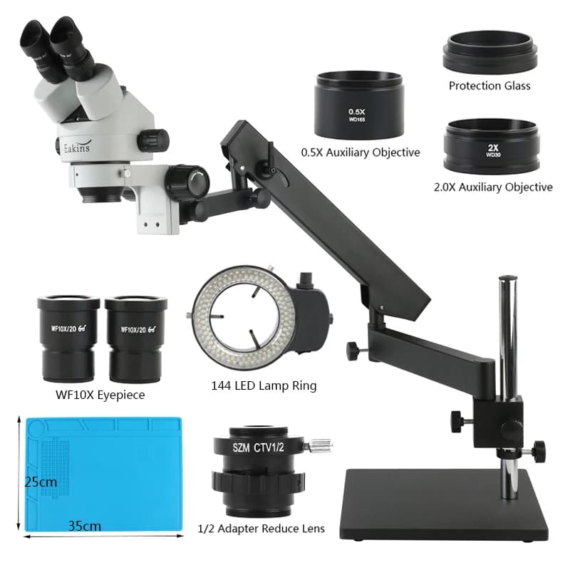 Supporto base da tavolo con braccio articolato Zoom 3,5X-90X Microscopio stereo per ispezione PCB industriale con rilevamento di laboratorio trinoculare