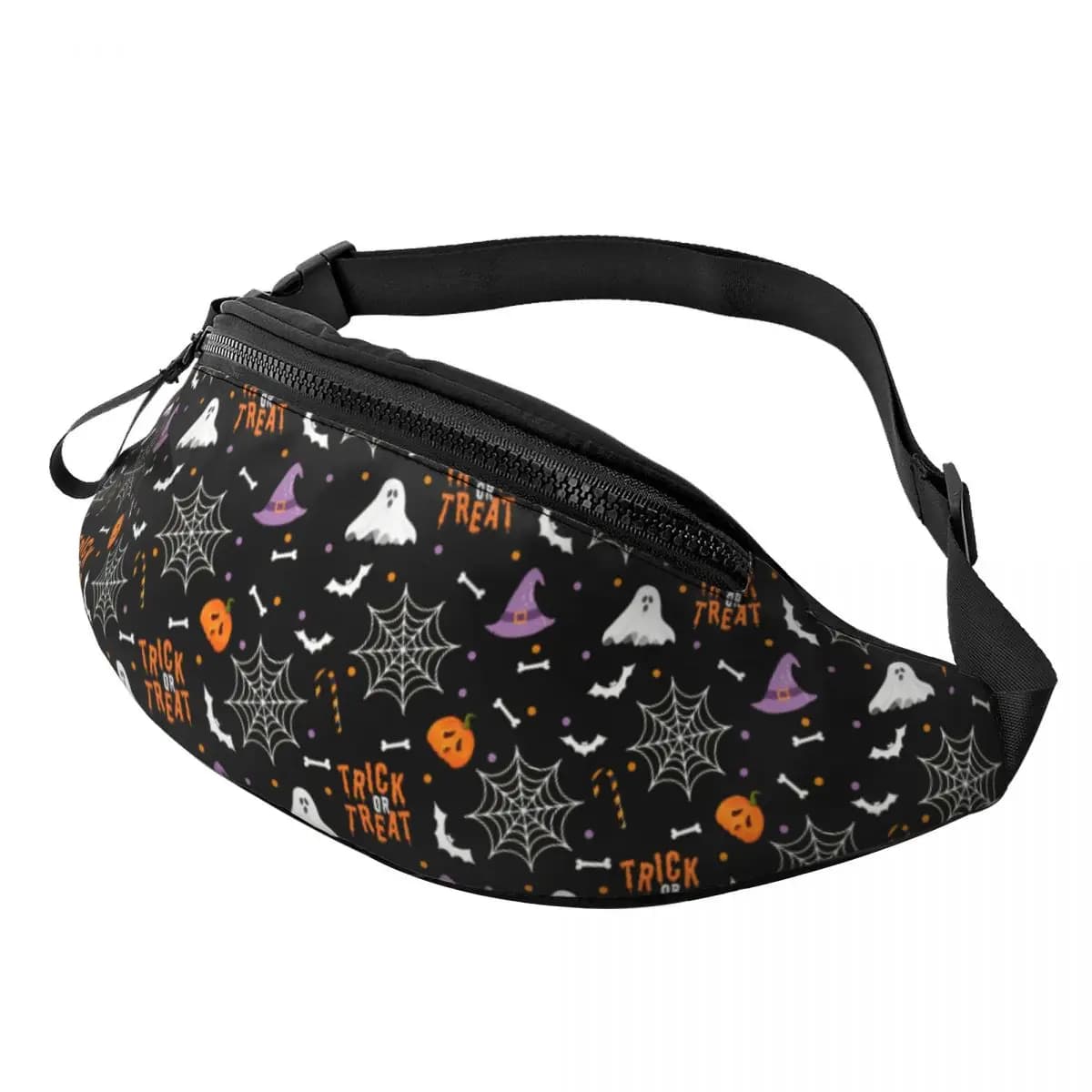 Marsupio personalizzato per feste di Halloween con teschio di pipistrelli e fantasmi fantastici per viaggi, escursioni, uomini e donne, marsupio a tracolla, marsupio per telefono
