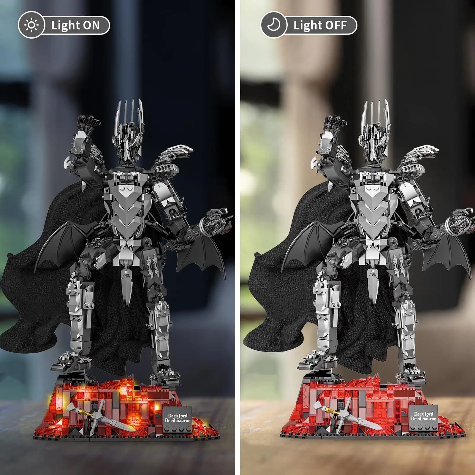 Magic Rings Dark Lord Sauron Mech Construction Set, Ideas Model Demon Sauron with light Magma base, compatible with Lego Set, Collections