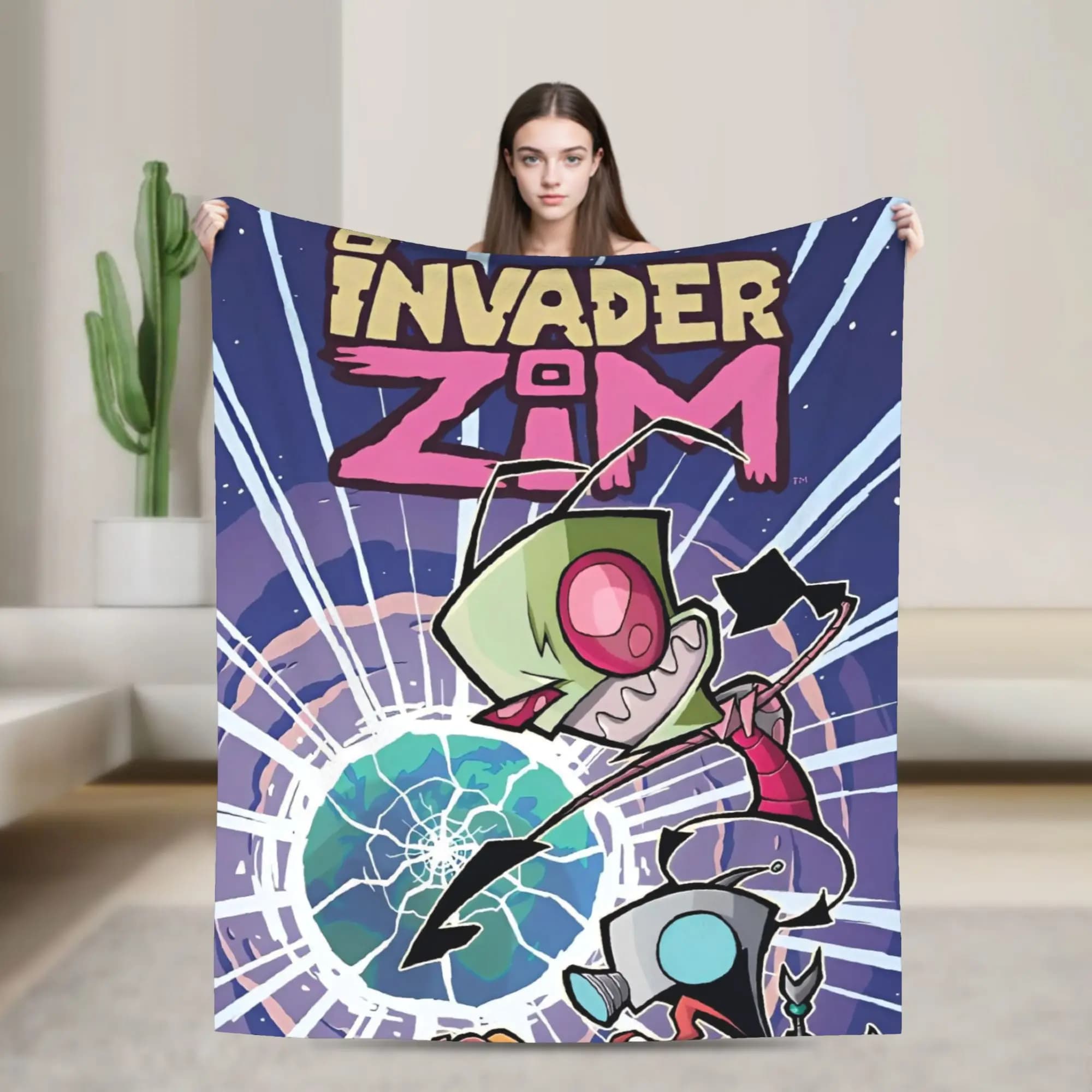 Invader Zim Movie Blanket Warm Fluffy Plush Bedding Throws For Couch Bed Airplane Travel Flannel Bedspread Bed Cover