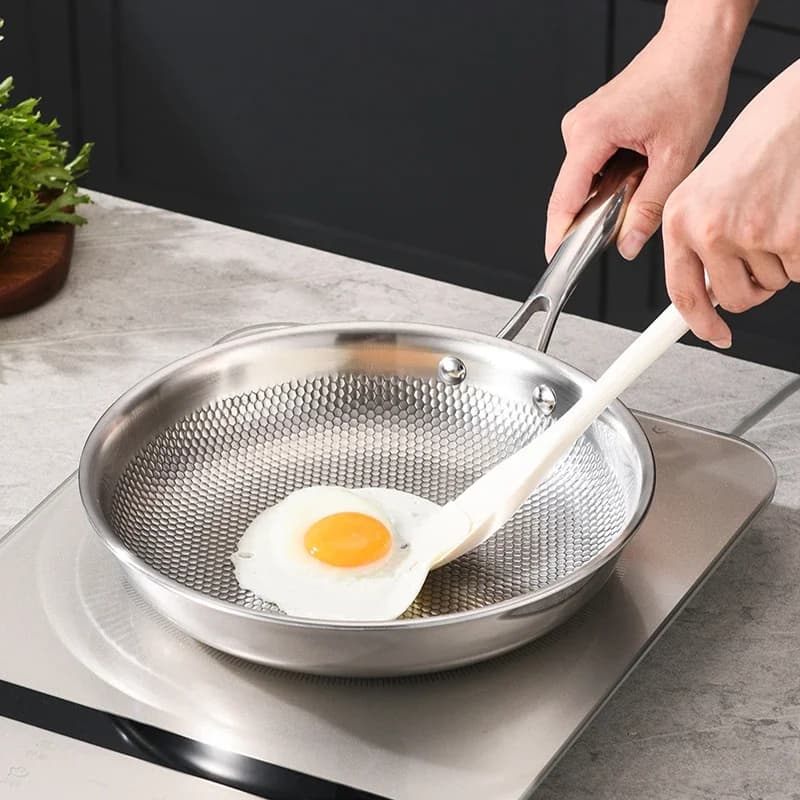 304 Stainless Steel wok Frying Pan Fried Steak Pot Uncoated Kitchen Cookware For Gas Stove Induction Cooker 28/30cm NonStick Pan
