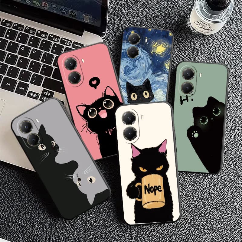 Black Cat Cartoon Cute Soft Phone Case for Xiaomi Poco X5 X6 X7 X8 Pro Max X3 F7 F8 Ultra M8 M7 M6 M5 Redmi 15 15C 14C 13C 12C X