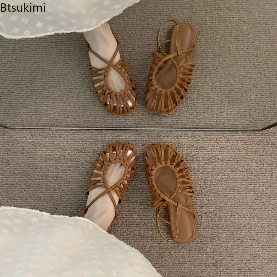 High Quality Ladies Shoes Slip on Ankle-wrap Women's Sandals Summer Solid Closed Toe Casual Flats Boho Beach Sandals for Women