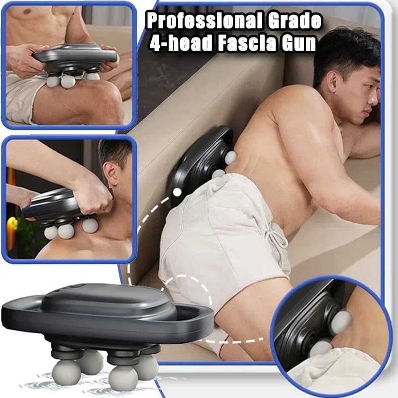 Professional grade wireless portable automatic massager with 4-head band gun relieves muscle pain, dynamic vibrator treatment