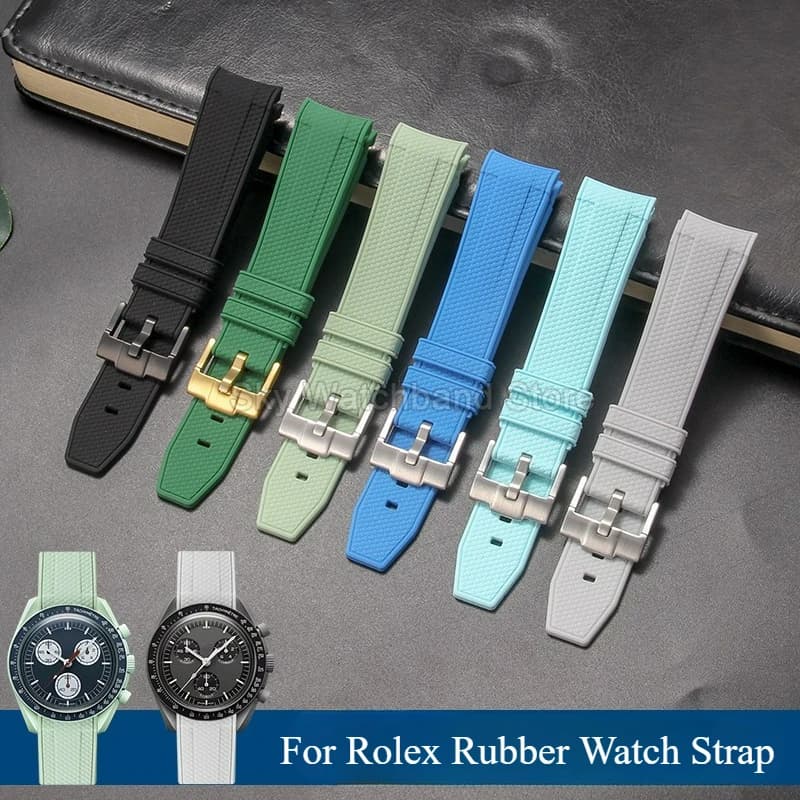 Per la collaborazione Omega Swatch Moonswatch ​ ​ Cinturino per orologio in gomma intrecciata da 20 mm, resistente al calore, nero, bianco, blu, con interfaccia curva