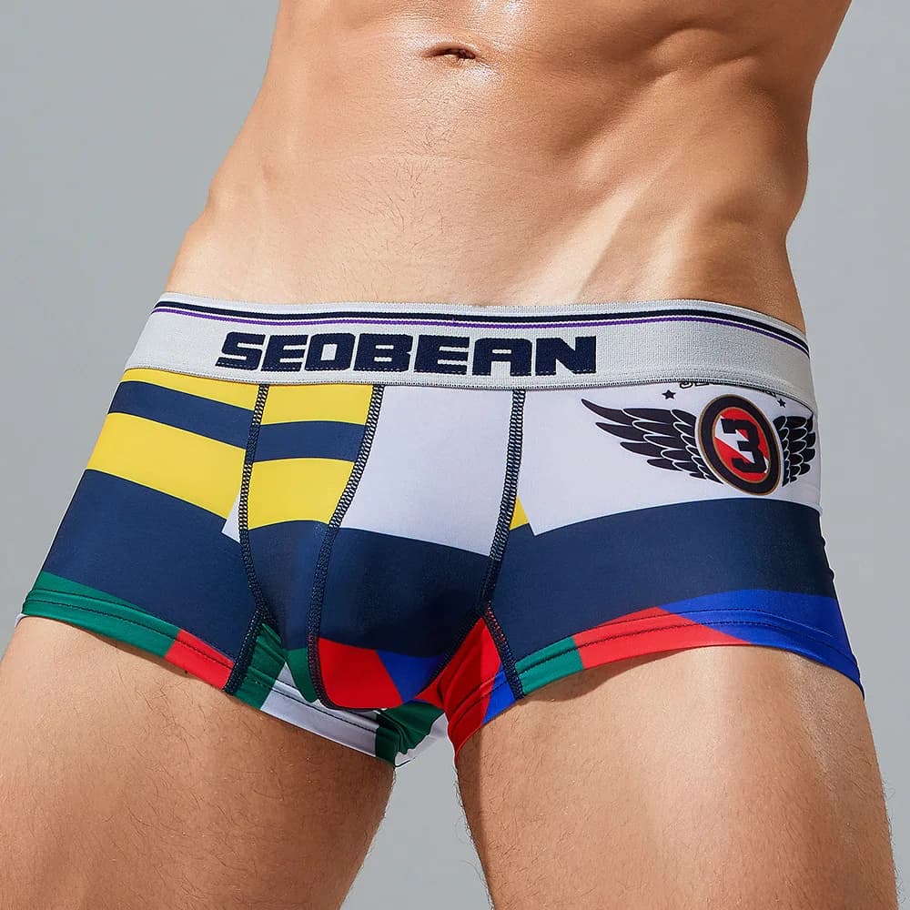 SEOBEAN Men's Low-Waist U-Shaped Print Briefs Fashionable Tight-Fit Underwear Comfortable Boxer Shorts